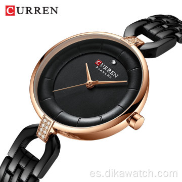 Reloj de moda CURREN 9052 para mujer, reloj de pulsera de lujo para mujer, reloj de pulsera de cuarzo, acero inoxidable, esfera pequeña, reloj de oro rosa, reloj analógico